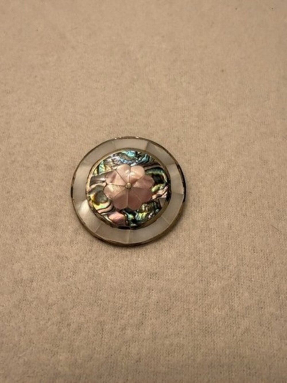 Vintage Mexico Alpaca Silver Abalone Mother of Pearl Floral Mosaic Brooch Pin